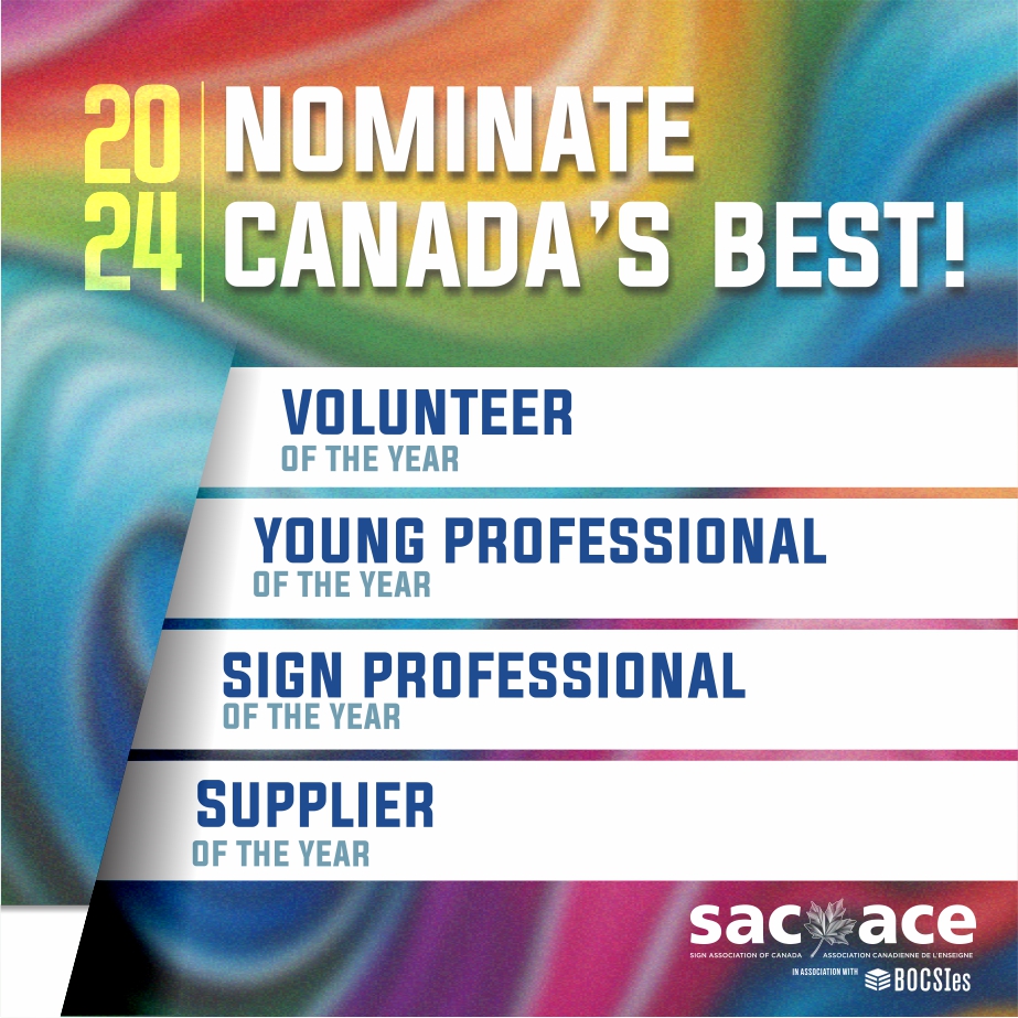 SACACE's tweet image. 🚨 Deadline Extended: 9 Days Left! 🚨
🌟 Nominate a company or individual for a SAC award  &amp;amp; celebrate their innovation &amp;amp; impact! 🌟
🏆Honour those who set new standards of excellence. Submit by August 15, 2024, at 👉 sac-ace.ca/sign-expo-cana…. 
#bocsies2024 #signs #signexpo2024