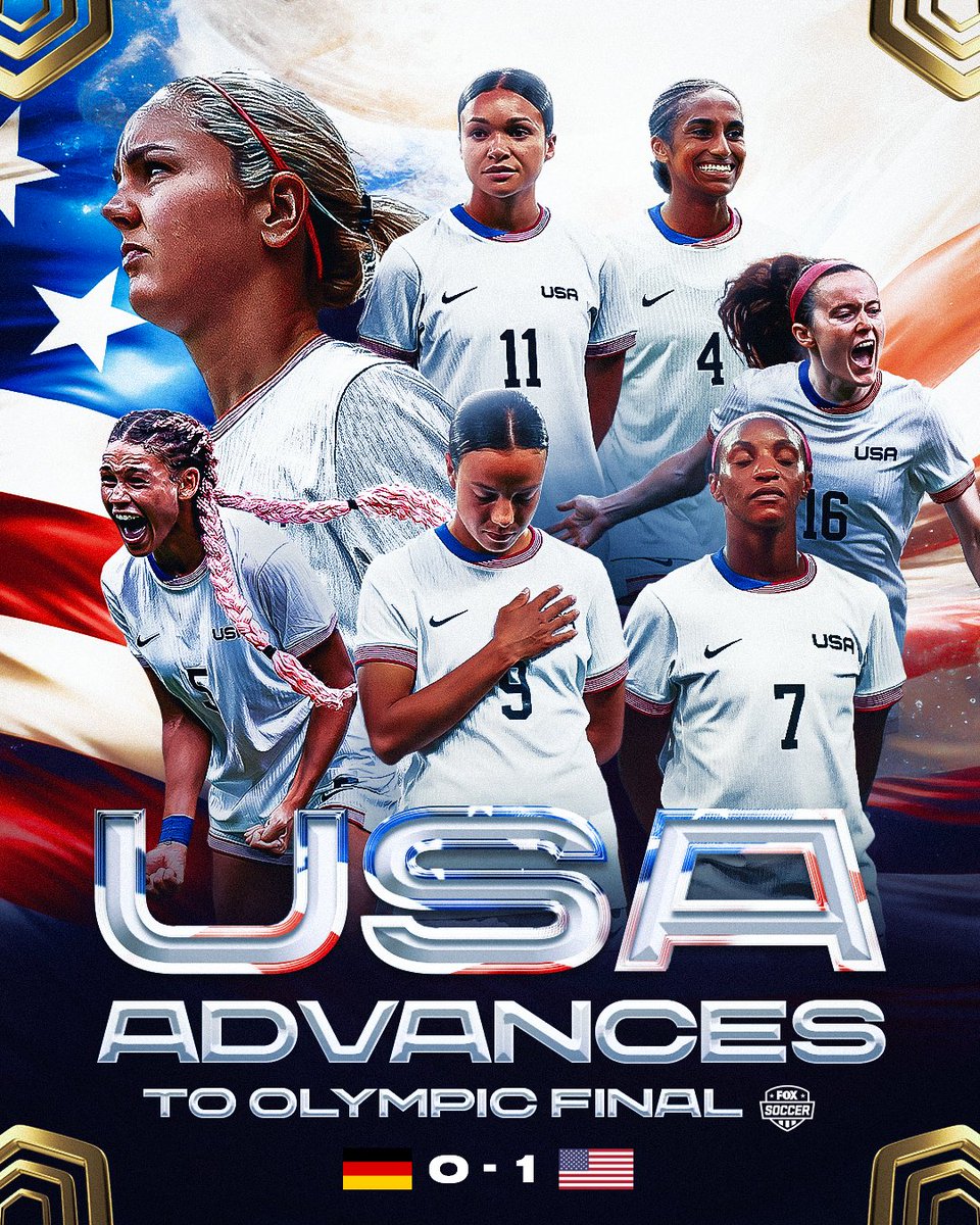 FOXSoccer's tweet photo. USA! USA! USA! 👏🇺🇸

The USWNT MOVES ON to the Gold Medal Match 🥇 https://t.co/2FB1VsfJD3