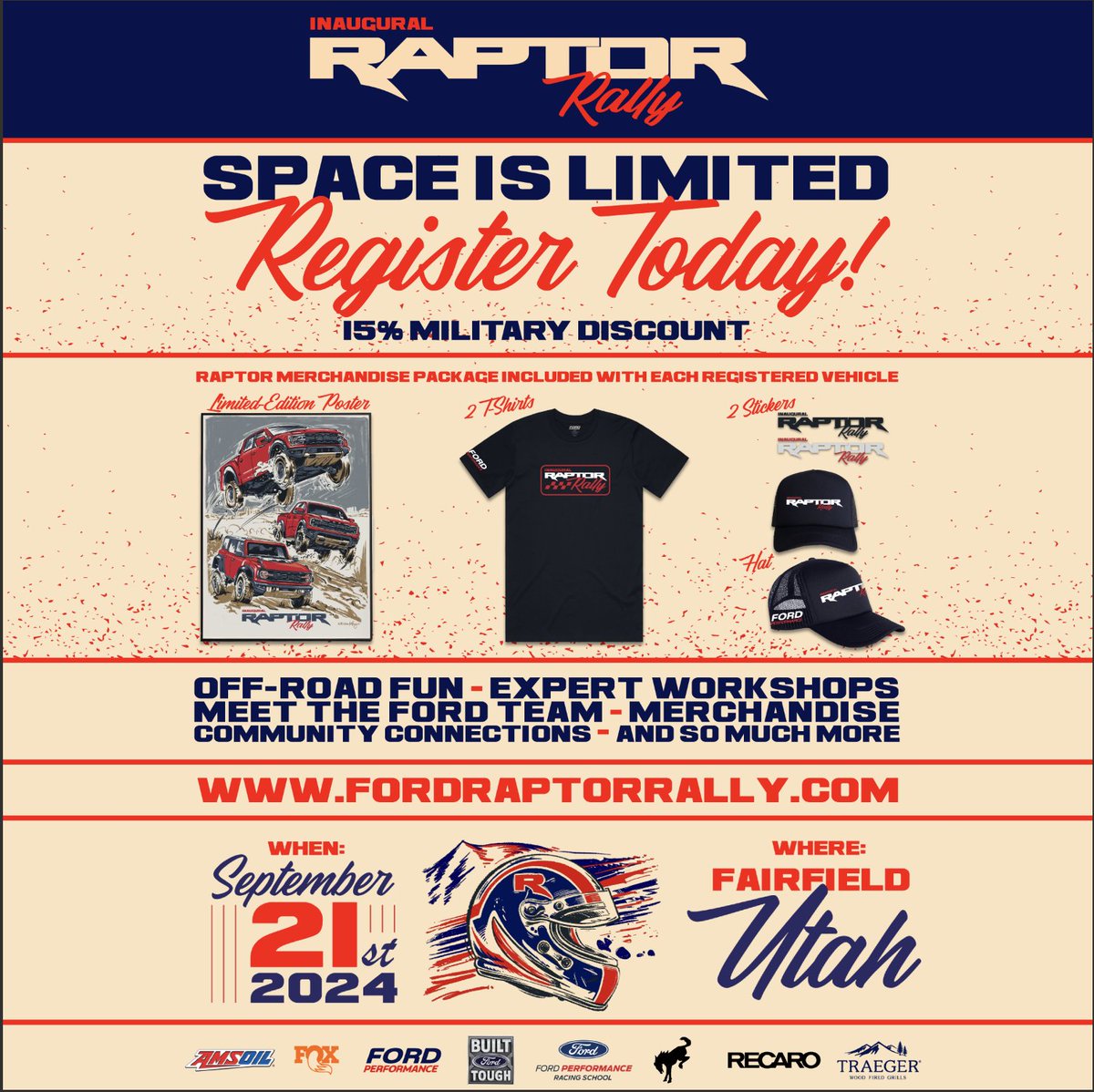 📢 Calling all #Raptor owners: The inaugural #RaptorRally is fast approaching, &amp; spots are filling up! 

Visit fordraptorrally.com to learn more and book your reservation, &amp; be sure to bring your Raptor!

#FordRaptor #BroncoRaptor #RangerRaptor #F150Raptor #Offroad #LetsGo