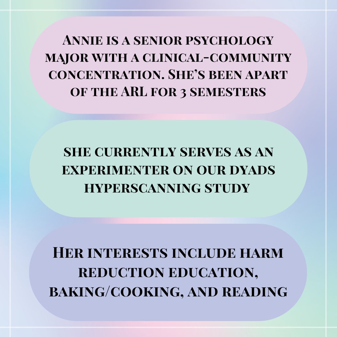 We hope everyone's enjoying the last few weeks of summer break 🏖️ Meet one of our wonderful undergraduate lab leaders, Annie!