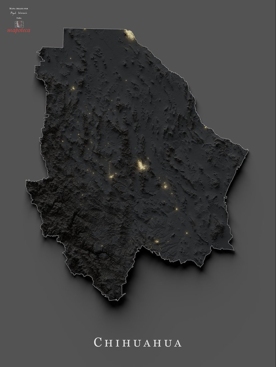 6. #Chihuahua en #poprelief 

Destacan muy bien las zonas urbanas de Juárez, Chihuahua, Parral, Delicias,  Cuauhtémoc y Nvo. Casas Grandes... 

...pero hay mucho más por observar.  Veamos ⬇️