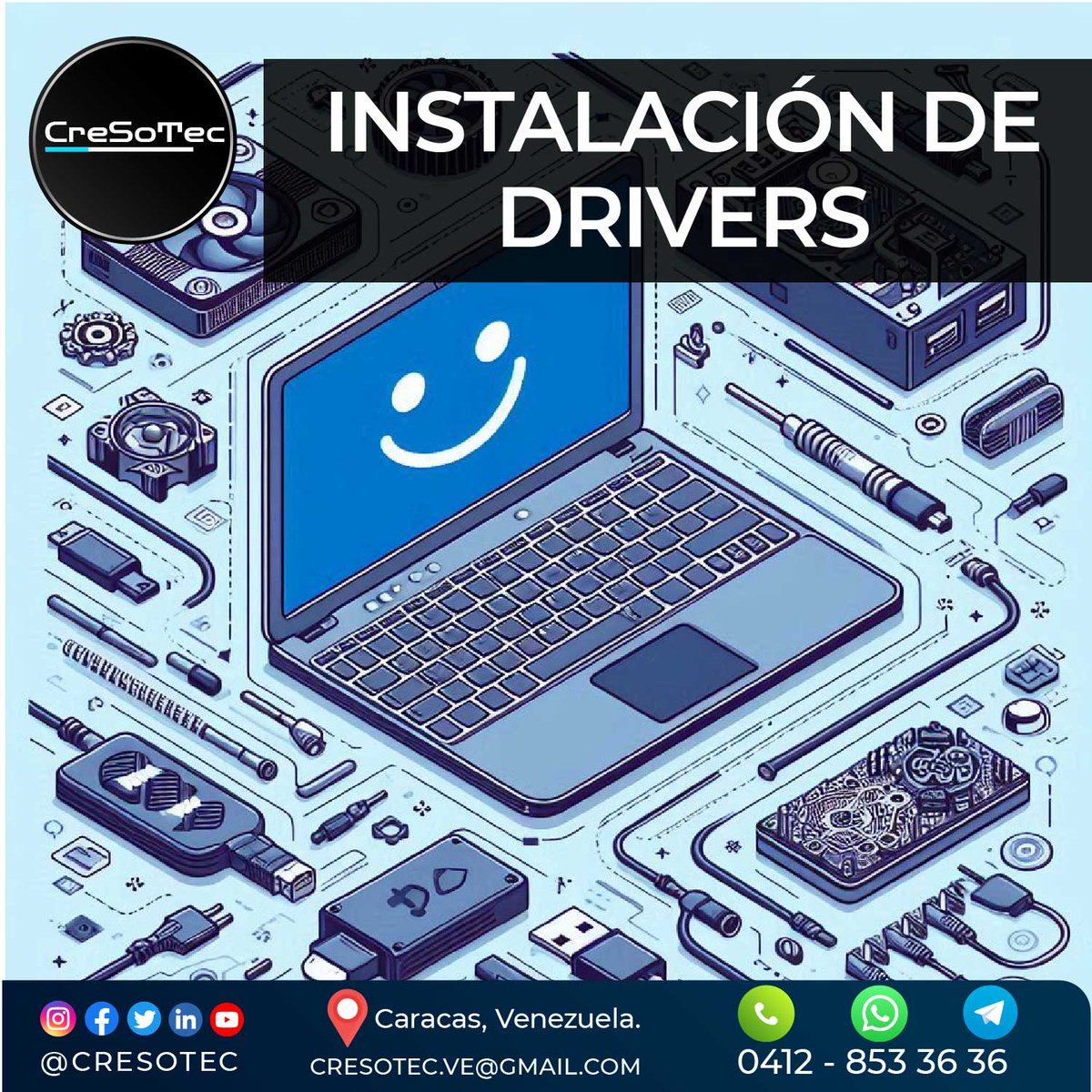 CreSoTec's tweet photo. 🚀 ¡Optimiza tu PC con Cresotec! Instalamos y actualizamos todos tus drivers para un rendimiento óptimo. Con más de 20 años de experiencia, ¡tu equipo está en buenas manos! #Cresotec #InstalaciónDeDrivers https://t.co/urywCN6BAG