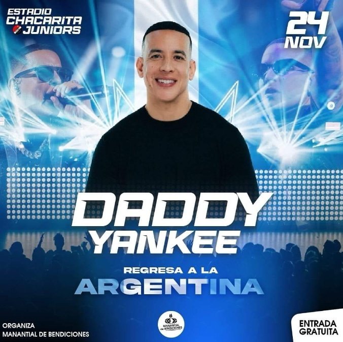 pongolapava's tweet image. Daddy Yankee va a venir a hacer un recital gratis organizado por una iglesia evangélica a LA CANCHA DE CHACARITA. Zona norte, un mundo de sensaciones