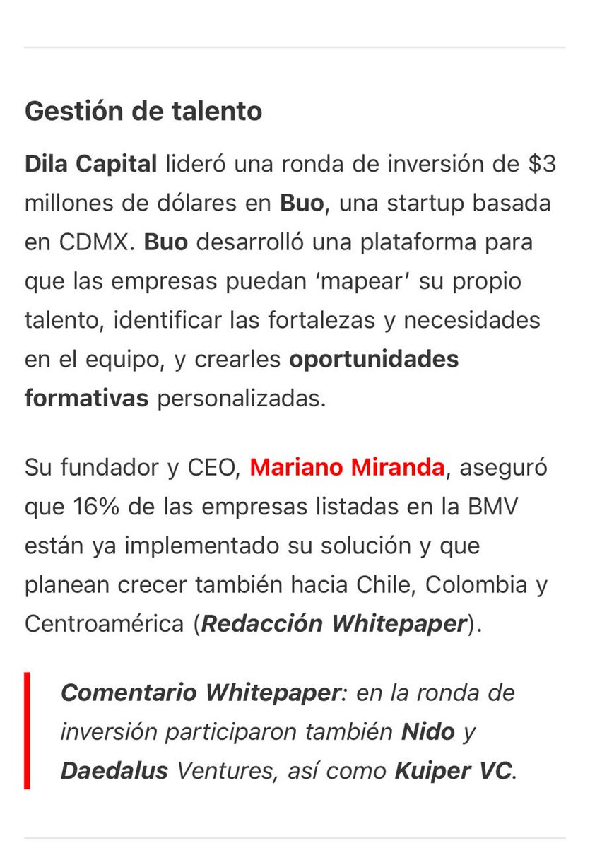 Claudio Schlegel (@claudiosgbjj) on Twitter photo Via <a href="/whitepapermx/">Whitepaper</a> Good news for the ecosystem 🔥🦉
<a href="/DILAcapital/">DILA Capital</a> lideró una inversión de $3MDD en #BUO
Hace más de tres años, decidí apostar e invertir en #BUO. Hoy, ver cómo ese encuentro ha florecido y se ha convertido en una realidad es increíble. Via <a href="/whitepapermx/">Whitepaper</a> Good news for the ecosystem 🔥🦉
<a href="/DILAcapital/">DILA Capital</a> lideró una inversión de $3MDD en #BUO
Hace más de tres años, decidí apostar e invertir en #BUO. Hoy, ver cómo ese encuentro ha florecido y se ha convertido en una realidad es increíble.