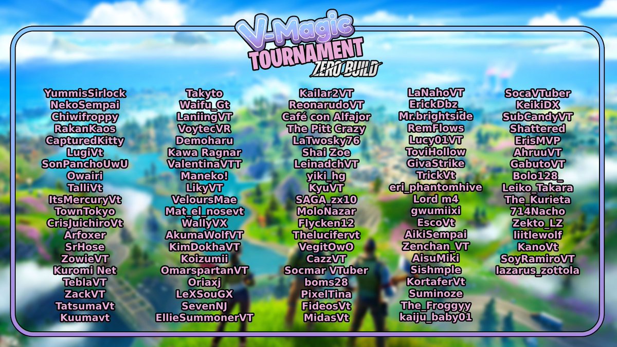 FunkyoEnma's tweet photo. Torneo de fornais!!!💖

Ya está aqui la lista completa de participantes del torneito de fornite este sábado 10 de agosto a las 4pm 🇲🇽

Quien creen ustedes que tenga más posibilidades de ganar? 🔍🕵️‍♂️

#VTuberEs #VtuberUprising #VMagicEs https://t.co/NtNcFrjnNU