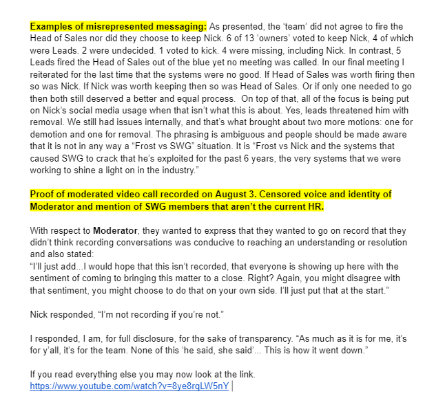 TLDR;
-Update on recent events
-More people came forward after my resignation
-Don't want to rush
-SWG Leads are not being transparent

Please read everything before watching the clip
youtube.com/watch?v=8ye8rq…
