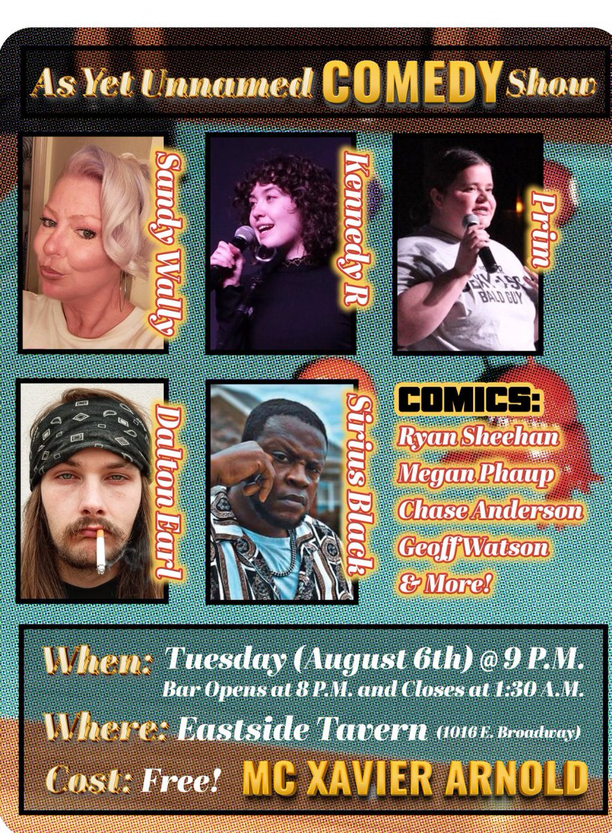 EastsideTavern's tweet image. The comedy continues Tue. Night at Eastside with the &quot;As Yet Unnamed Comedy Show!

Doors at 8pm no cover charge.

🍺🍹🍷💉and 💣specials all night.