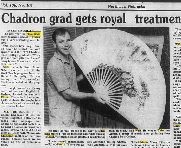 <a href="/TheLastRefuge2/">TheLastRefuge</a> In the 1990s Tim Walz and his wife set up a business which took high school students to China every summer for around a decade. 

Walz has been to China dozens of times, incl. on trade missions, &amp; has called his experiences there "amazing".
dailymail.co.uk/news/article-1…