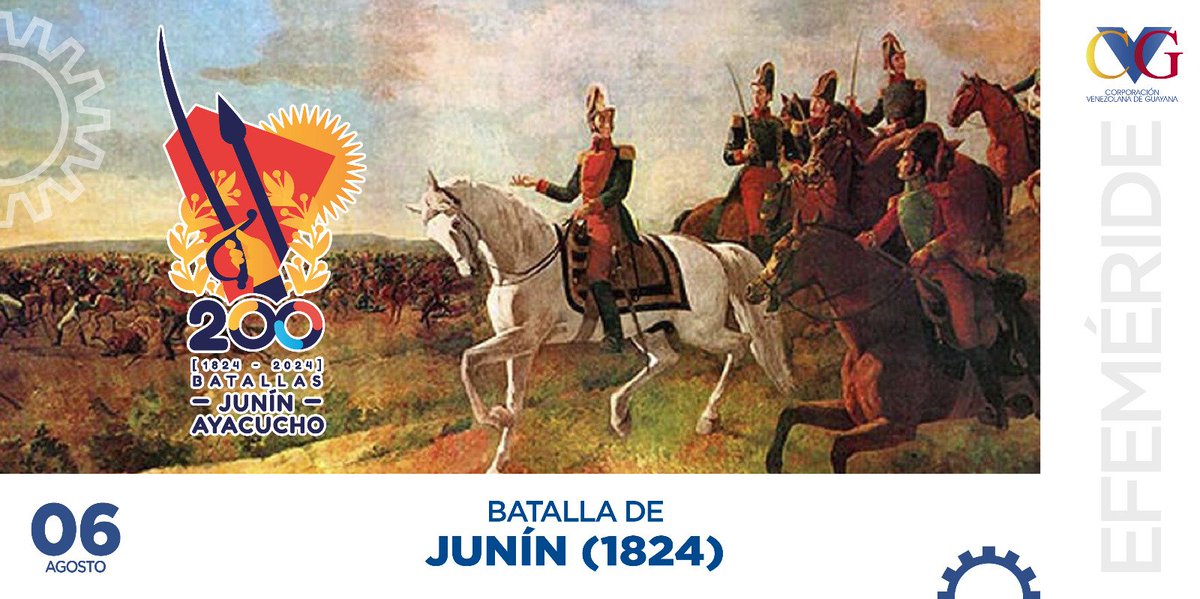 #Efeméride || El triunfo de la Batalla de Junín, bajo en mando de nuestro padre Simón Bolívar, representa en cada uno de nosotros la paz de nuestro pueblo, porque cuando los patriotas se unen, no hay imperio que los pare. 

¡Viva nuestra Patria!

#6Ago