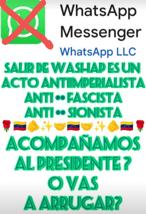 CISPAlDia Pueblo Venezolano Desde el <a href="/CISPZulia/">Inspectores Socialistas Zulia</a> hacemos el llamado a Rechazar el acto Vil y Cobarde de la app WhatsApp quien vendió la información de tus datos personales a asesinos y terroristas.
#FueraWhatsAppDeVenezuela 
<a href="/NicolasMaduro/">Nicolás Maduro</a> 
<a href="/ACoronadoVzla/">Anibal Eduardo Coronado Millán</a> 
<a href="/CISPresidencial/">Cuerpo de Inspectores Socialista de la Presidencia</a>
