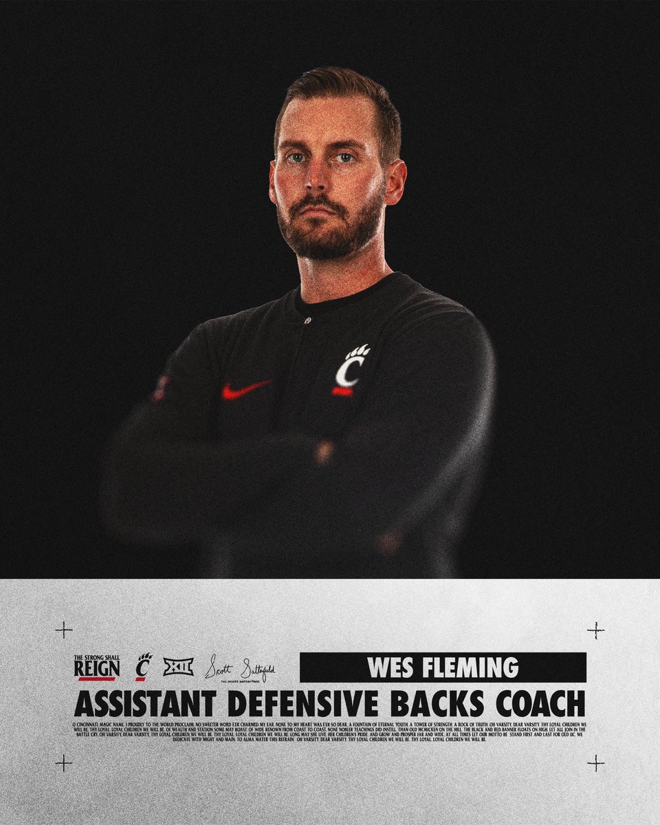.<a href="/CoachSattUC/">Coach Satterfield</a> has announced the promotion of <a href="/Fleming_Coach/">Wes Fleming</a> to Assistant Defensive Backs Coach.