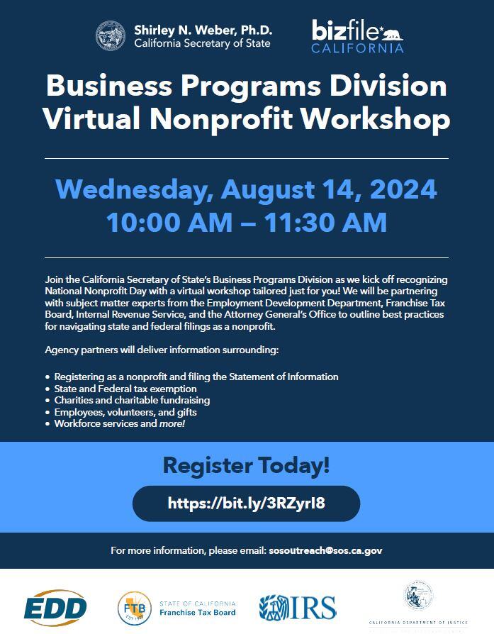 Starting a nonprofit? 🤲
In celebration of National Nonprofit Day, the State of California is hosting a free workshop on the ins and outs of building up nonprofits. 
Register: hubs.la/Q02Khrgj0
#NationalNonprofitDay #Nonprofit #NonprofitTraining #SonomaCounty