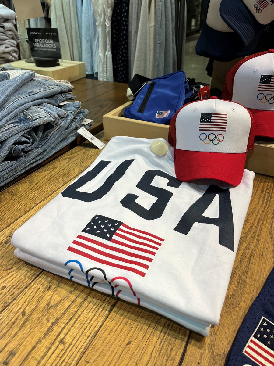 CherryHillMall's tweet photo. Get all the red, white, and blue you need to cheer on your team for the final week of the 2024 Paris Olympic games! 🎖️🏆 PacSun https://t.co/mFaTBCspbD