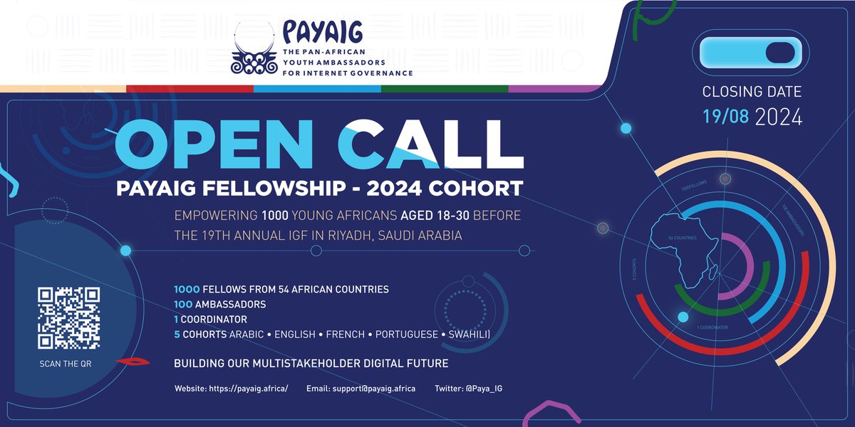 PAYA_IG's tweet photo. 🔊The future is now! We're calling on 1,000 African Youth(18-30) to join the PAYAIG 2024 Fellowship! Apply now &amp; help us build a #Multistakeholder Digital Future that reflects our diversity!Together, let's shape the internet we envision #PAYAIG2024 #GDC #IGF2024 #OurCommonAgenda https://t.co/KvNct03ohD