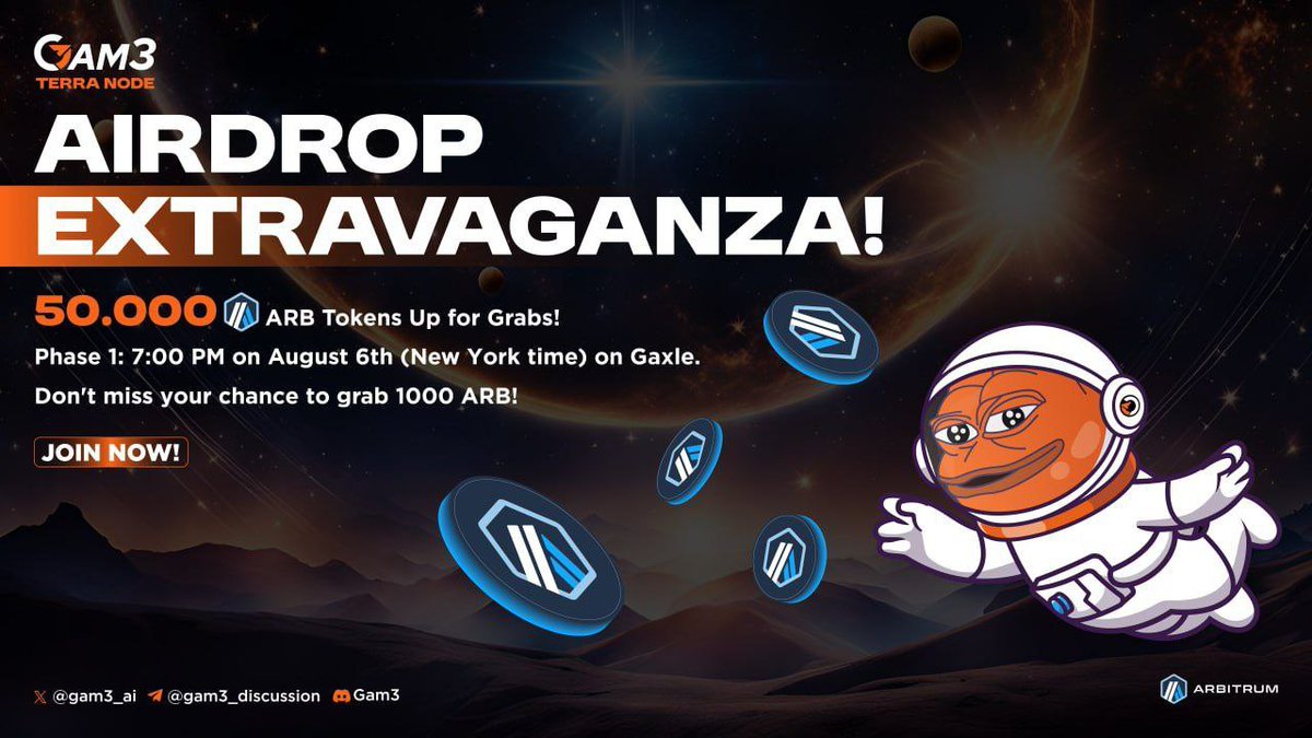 🌟Gam3 Universe Airdrop Extravaganza🌟

🔥 Attention all gamers and crypto enthusiasts! 

🎁Gam3 is launching an unmissable series of airdro

👉 Share this message and #Gam3Airdrop so everyone knows about this fantastic opportunity!

#Airdrop #Gam3 #Gaxle #Arbitrum #Campaign