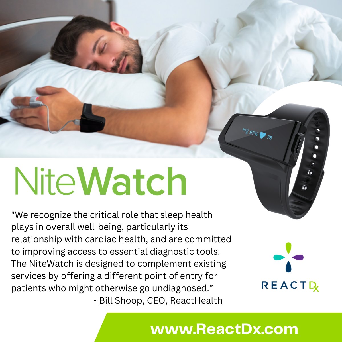 React_Dx's tweet photo. We're excited to announce the launch of NiteWatch by ReactDx! 

Read the full press release here: https://t.co/jyshRpFOSP 

#ReactDx #NiteWatch #CardiacCare #SleepHealth #HealthcareInnovation #HomeSleepTesting #PressRelease https://t.co/QesIVI614l