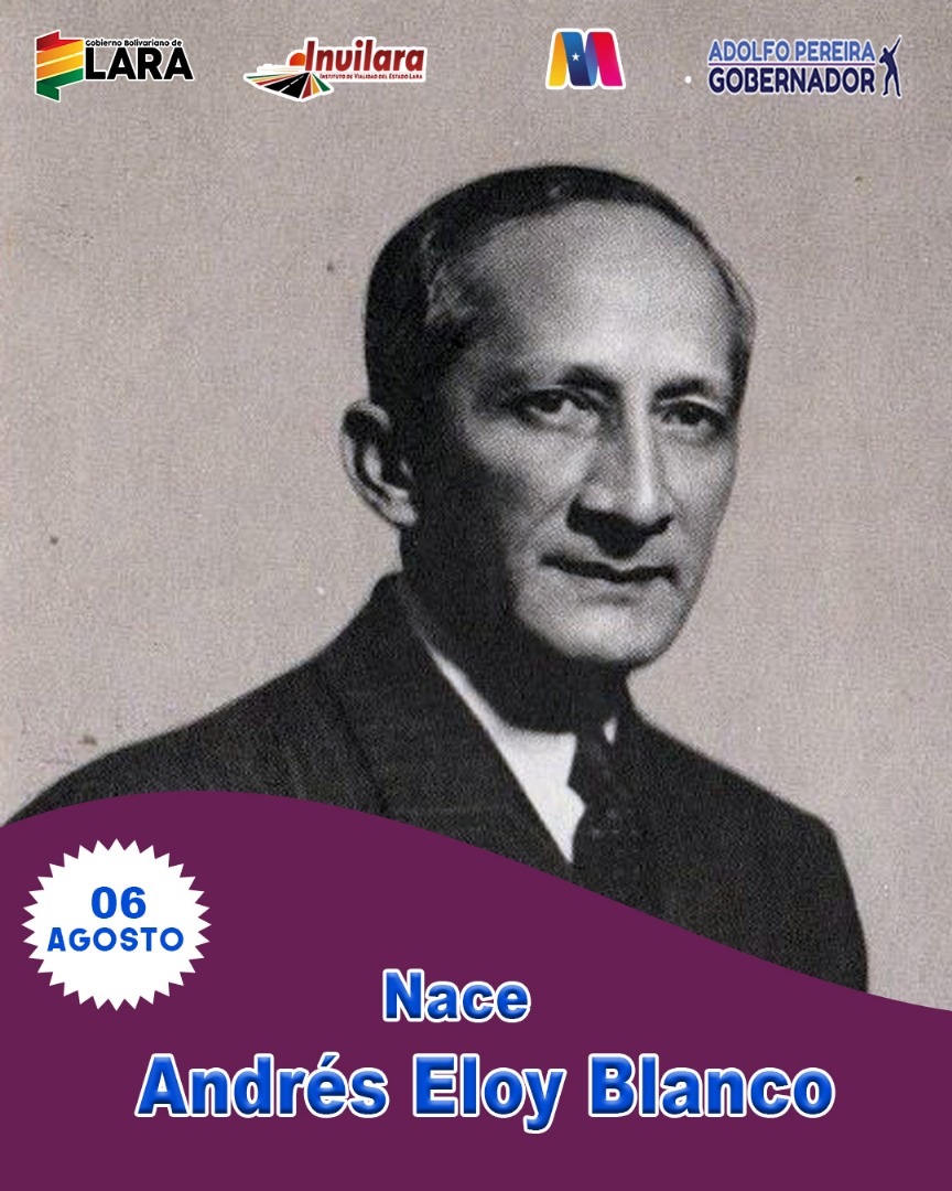 #06Ago Andrés Eloy Blanco Meaño nació en Cumaná, Venezuela, el 6 de agosto de 1896, es considerado uno de los más grandes poetas y políticos de la literatura venezolana.
Hoy, celebremos su inmensa contribución a la literatura y a la sociedad.