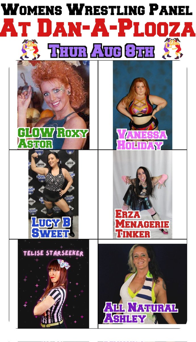Dan-A-Plooza Virtual Podcast Womens Wrestling Panel This Thursday Aug 8th. <a href="/VanessaHolidayx/">Vanessa Holiday</a>, <a href="/LucyBSweet/">Lucy B. Sweet</a>, @AllNaturAshley, <a href="/myluna42/">ref telise</a>, <a href="/roxyastor1/">roxy astor</a>,