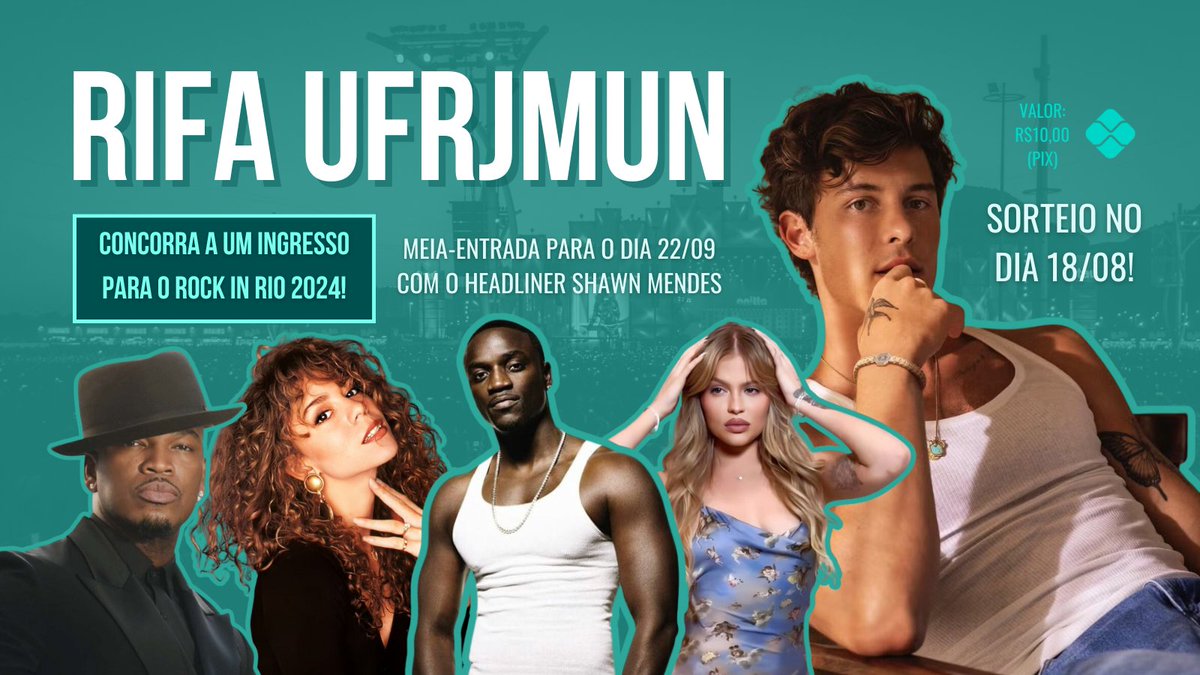 ufrjmun's tweet photo. MEIA-ENTRADA PARA O ROCK IN RIO DIA 22!

Venha saber mais sobre a rifa do V UFRJMUN e concorrer a um ingresso para ver seu artista favorito no Rock In Rio.

Segue o fio 🧶 https://t.co/n05DFjCIqU