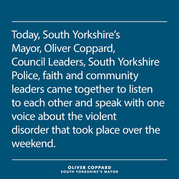 olivercoppard's tweet photo. This morning I met with faith and community leaders from across South Yorkshire, alongside South Yorkshire Police and Council Leaders.

Our message is clear, South Yorkshire will remain a diverse, welcoming and safe place for all our communities. https://t.co/ACH0GSvRtw