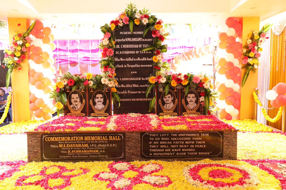 AlbertJohnIPS's tweet photo. The 1980 Tirupathur bomb explosion, which claimed 4 police lives, was the turning point in action against Naxals in TamilNadu.A motivated force under  Walter Devaram I.P.S.,crushed the movement in 3 months. Today marks the 44th commemoration of this incident https://t.co/EtYT9JlEHI