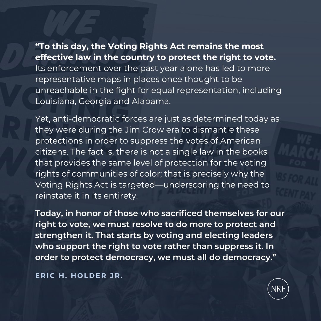 The VRA of 1965 established the fundamental principle that every American, regardless of race or color, has the right to vote.

At a time where racial discrimination in our elections remains pervasive, our lawmakers must recommit to the restoration of the VRA in its entirety.