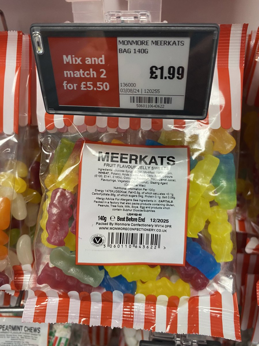 …well I’ll take two then please! Absolute bargains to be had in WHSmiths. There were other bags of sweets available for (a maximum of) £2.99 each, so perhaps if you had one of those and one of these Meerkats, it’d be worth it…
