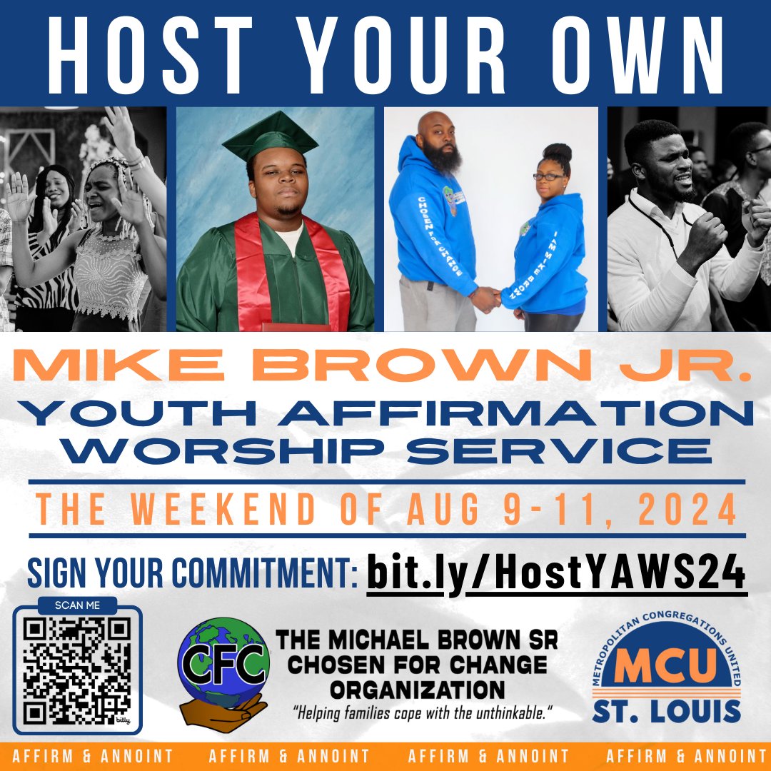 🪽THIS Friday, 8/9 marks the 10th Angelversary of Michael Brown Jr. Faith leaders can HOST THEIR OWN Worship Service in honor of Jr. during this weekend of Aug 9-11th by signing up at bit.ly/HostYAWS24! Participants will be provided a resource packet to assist planning!