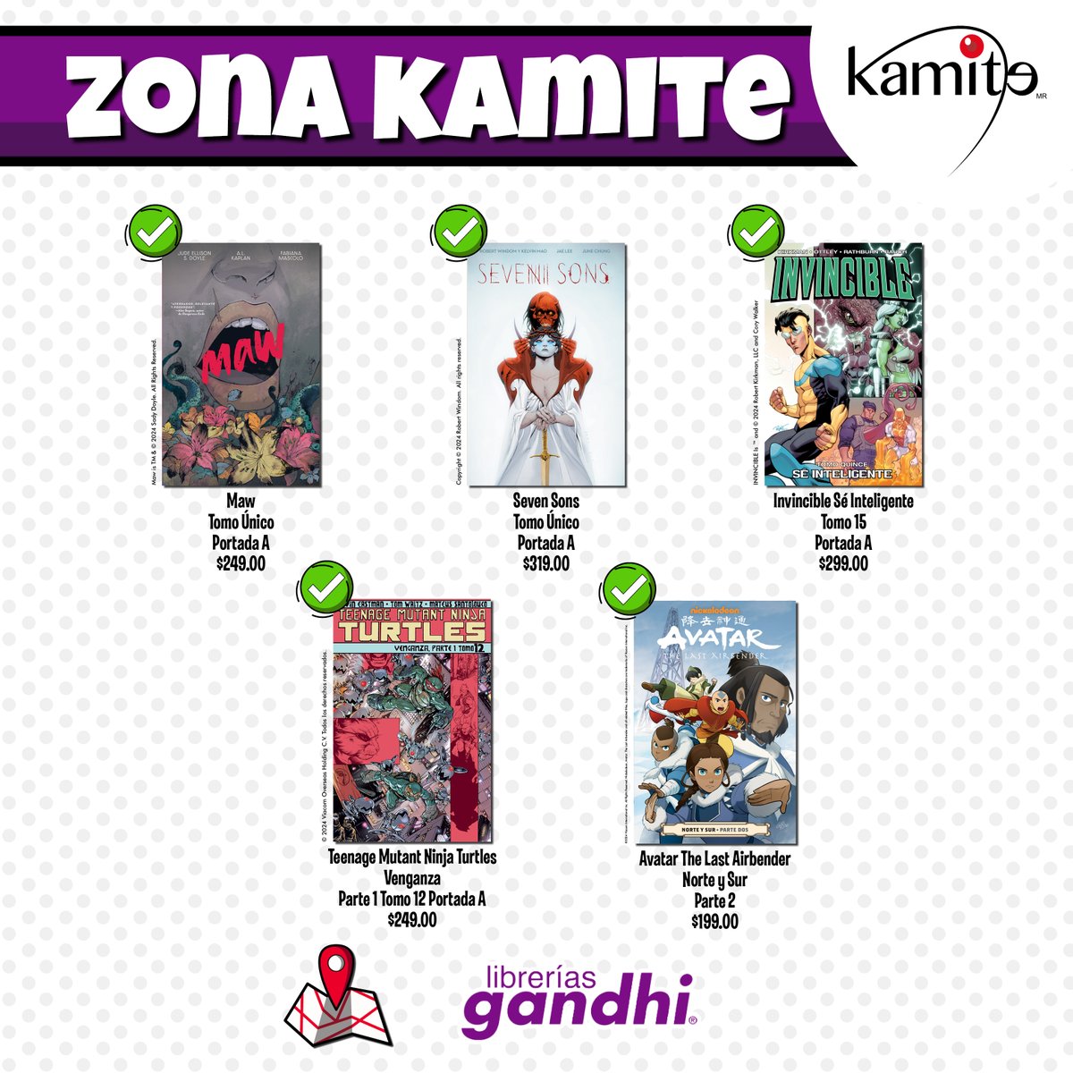 Kamite5's tweet photo. ¡Más de nuestros increíbles títulos llegan a @LibreriasGandhi!📚✨
En el mundo de los #cómics, llegan títulos como #SonictheHedgehog 🦔, #Spawn300, #Spawn301, #Maw, #AvatarthelastAirbender 🔥🌊, #Sevensons, #Invincible, #TMNT🐢, entre otros.
¡La acción y la aventura los esperan! https://t.co/CnyHw0fiDA