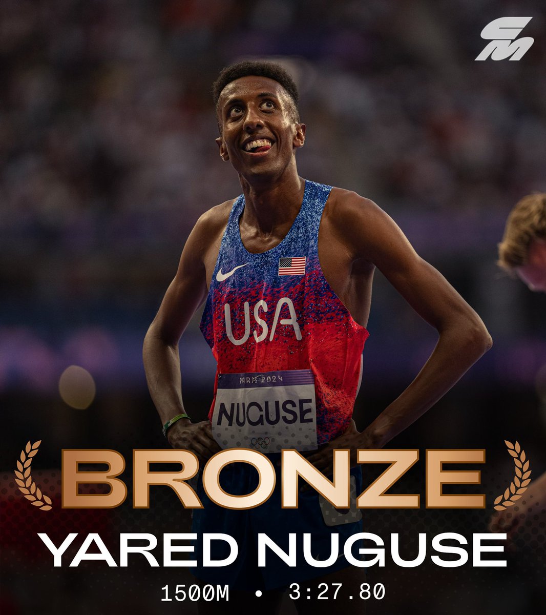 Flying to the finish 🪿🪽

Yared Nuguse claims his first outdoor global medal with an Olympic bronze in the 1500m, running a lifetime best of 3:27.80 in the final. 

Nuguse’s 1-3 finish with Cole Hocker is the first time two American men have medaled in this event since 1912. 🤯