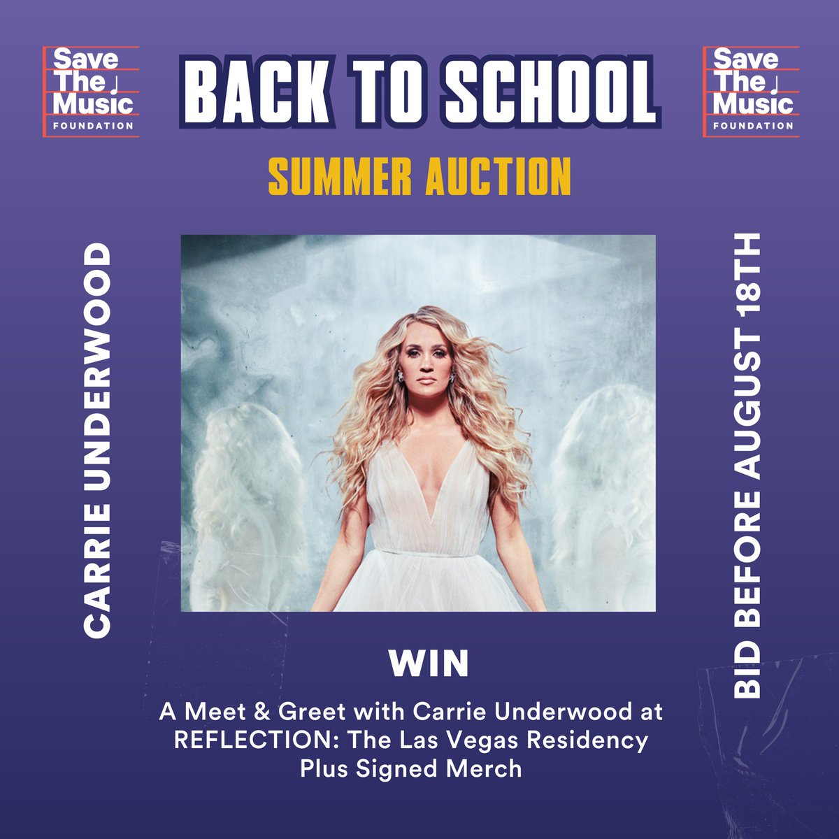 savethemusicfdn's tweet photo. Check out our #BackToSchool Auction ft. prizes from country super star @CarrieUnderwood, @GibsonGuitar, @GibsonGarage and more! Bid on these incredible experiences to help us bring music education to every classroom! Auction is live through August 18th! https://t.co/tF90kKQ3HM https://t.co/Xs1H6SnXFK