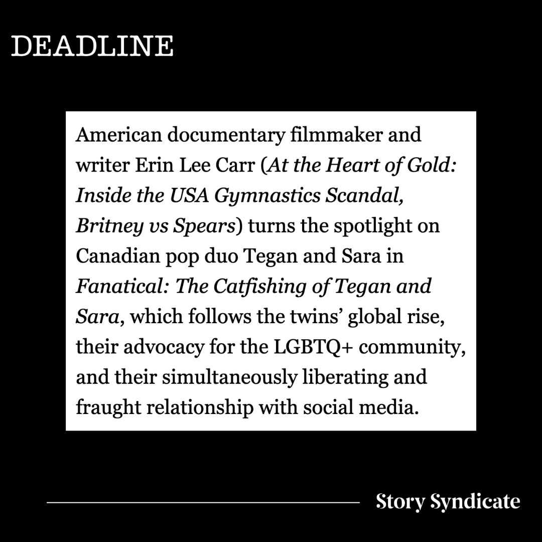 storysyndicate_'s tweet photo. Congratulations to @Erinleecarr and the team behind "Fanatical: The Catfishing of Tegan and Sara" for being accepted into the TIFF Centerpiece Lineup!

You can find the film on @Hulu for its World Premiere on October 18th! https://t.co/BNDNkOPfLc