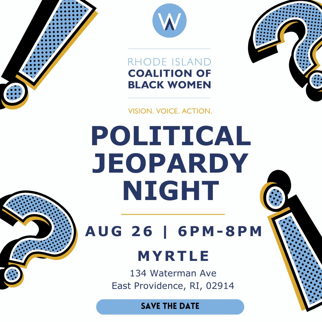 RICBW2's tweet image. Save the date! RICBW PAC will host a Political Jeopardy Night on  Monday, August 26, 6:00 PM—8:00 PM at the Mytrle in East Providence, RI.