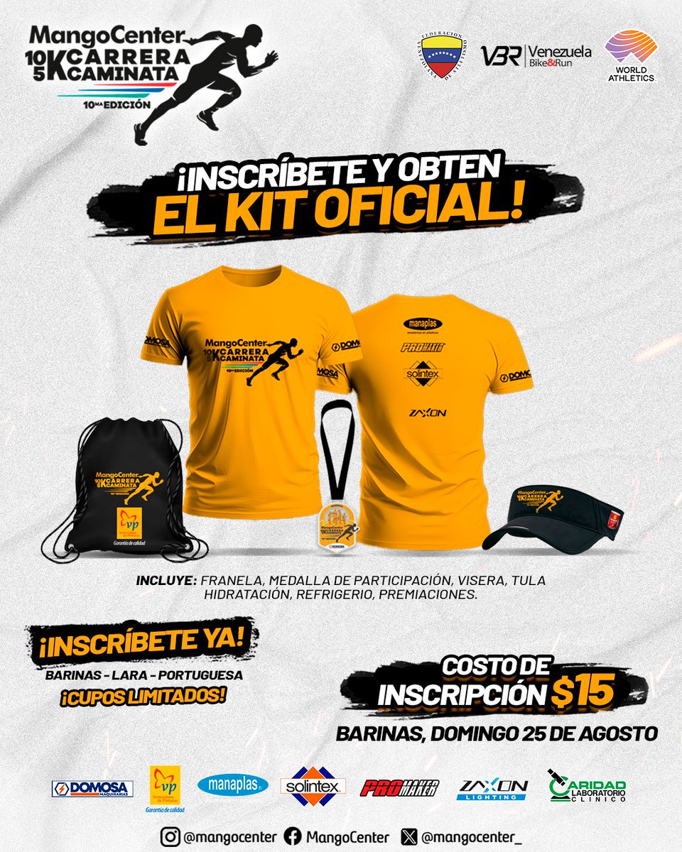 MangoCenter_'s tweet image. Conoce el Kit de participación Oficial de la 10ma. Edición de la Carrera/Caminata #MangoCenter

#Runners #Barinas