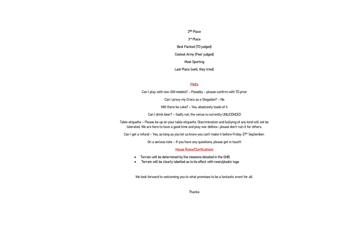 <a href="/OfficialWS10/">WS10 Gaming</a> are proud to present our first AOS4 event. A 1 day, 2000 pts, 3 game event at <a href="/boardinbrum/">Board In Brum</a> in Walsall, West Mids, on Saturday 5th October.  Sign ups via stats and ladders below. Please see pics for info. Yes there will be Brownies...

my.statsandladders.com/player/tournam…

🎲🎲