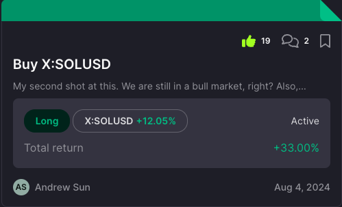 RealVision's tweet photo. 💡 Well done Andrew (#RVPro member from 🇨🇦)

His #tradeidea is featured today.

This is one of the greatest features of RV: Getting alpha & growing with the network 🌱

Want to get more ideas w/ entry price, position size, stop loss, take profit & risk/reward? 

Join RV