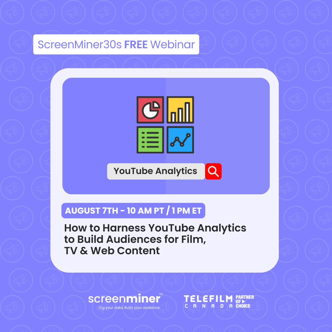 Happening tomorrow at 10am PT / 1pm ET 🚨

<a href="/Screen_Miner/">ScreenMiner</a> 30s Webinar: How to Harness YouTube Analytics to Build Audiences for Film, TV &amp; Web Content 🎯

Sign up for the FREE webinar now:
ow.ly/yjVC50SO4ZJ