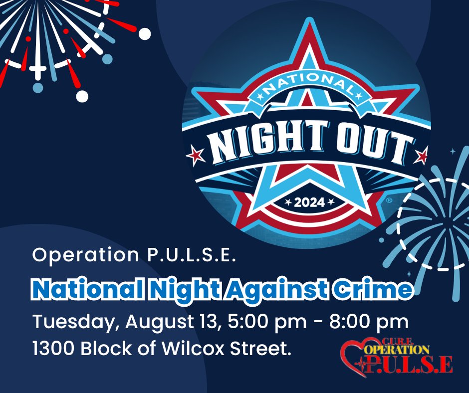 Due to the potential threat of severe weather, this evening's National Night Out event has been rescheduled for next Tuesday, August 13th. 

@operationpulse2