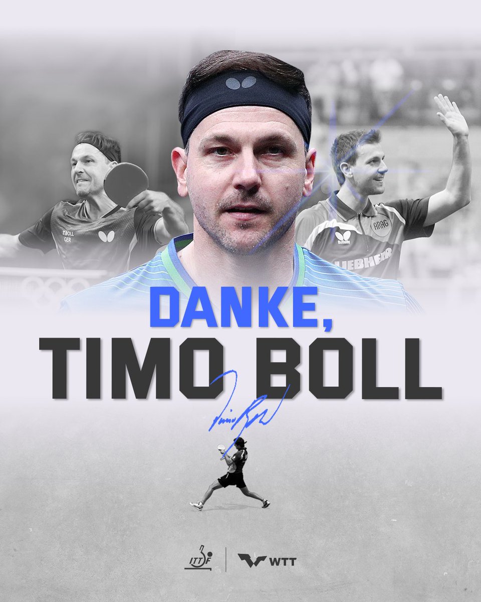 WTTGlobal's tweet photo. A legendary career comes to an end. Thank you for the memories 🫡

#DankeTimoBoll #PingPong #TableTennis https://t.co/M5XX4jLQGz