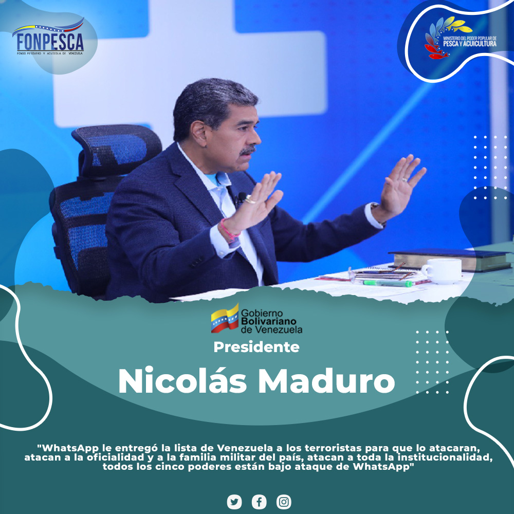 fonpesca's tweet photo. #06AGO | El Jefe de Estado @NicolasMaduro, denunció durante la trasmisión del programa Con Maduro +, que a través de la aplicación WhatsApp, se están atacando a todas las institucionalidades del país.

#ChaoWhatsApp https://t.co/0GDhT5939D