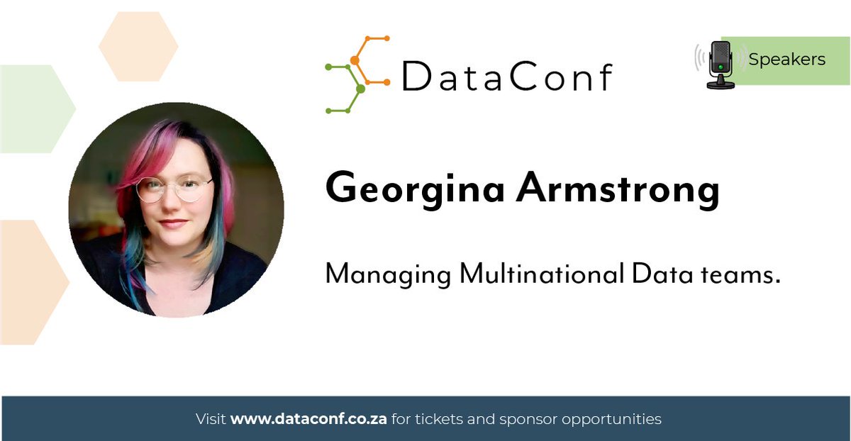 🎉 Meet Georgina Armstrong, sharing her expertise on multinational data teams. Looking forward to hearing more! Join us at #DataConfZA! quicket.co.za/events/252855-…

See website for more information and the full agenda: dataconf.co.za

#DataConfZA #dataconference #speaker