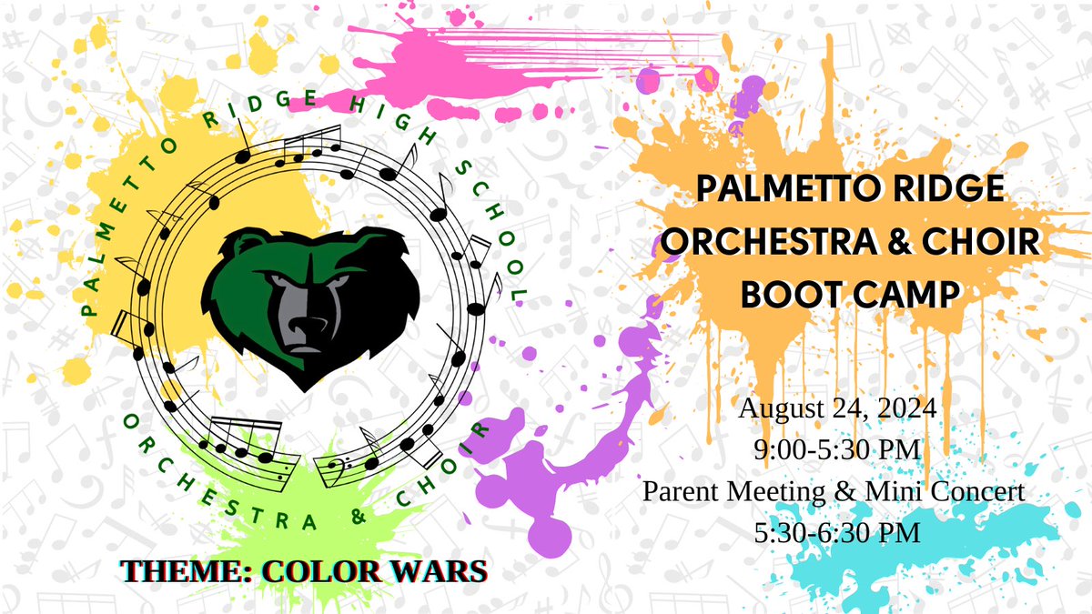 PRHSOrch_Choir's tweet photo. Attention all students: As we prepare for the return of school please mark your calendars for Saturday, August 24th as our Annual Orchestra &amp; Choir Boot Camp!! It will be from 9:00 AM - 5:30 PM followed by a MANDATORY Parent meeting and Mini-Concert! Please help spread the word! https://t.co/w44uWCRmoJ