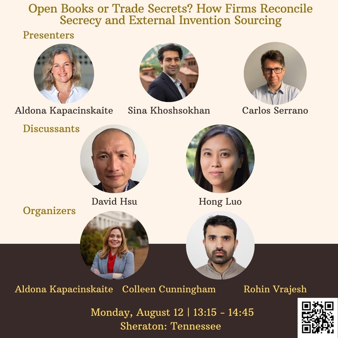 Aldona Kapacinskaite (@aldonakap) on Twitter photo How do firms navigate secrecy and firm boundaries? 🤫⭕️
Our presenter symposium <a href="/TheAOM/">AcademyOfManagement</a> Chicago has some answers! Please join us!
More details: cdmcd.co/8YvBdL
The symposium is hosted <a href="/AOM_STR/">STR - Strategic Management Division</a> & <a href="/AOM_TIM/">AOM TIM Division</a>
<a href="/SerranoMejias/">Carlos Serrano</a> <a href="/SinaKhS/">Sina Khoshsokhan</a> <a href="/Hong__Luo/">Hong Luo</a> @prof_cunningham <a href="/n_rohin/">Rohin N Vrajesh</a> How do firms navigate secrecy and firm boundaries? 🤫⭕️
Our presenter symposium <a href="/TheAOM/">AcademyOfManagement</a> Chicago has some answers! Please join us!
More details: cdmcd.co/8YvBdL
The symposium is hosted <a href="/AOM_STR/">STR - Strategic Management Division</a> & <a href="/AOM_TIM/">AOM TIM Division</a>
<a href="/SerranoMejias/">Carlos Serrano</a> <a href="/SinaKhS/">Sina Khoshsokhan</a> <a href="/Hong__Luo/">Hong Luo</a> @prof_cunningham <a href="/n_rohin/">Rohin N Vrajesh</a>