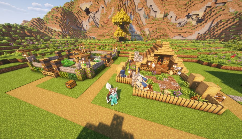 Eimili- CHICKEN coop and a small farm. I'll probably spruce up the path and add some grass and flowers around to make it look good. #minecraft #Avali
