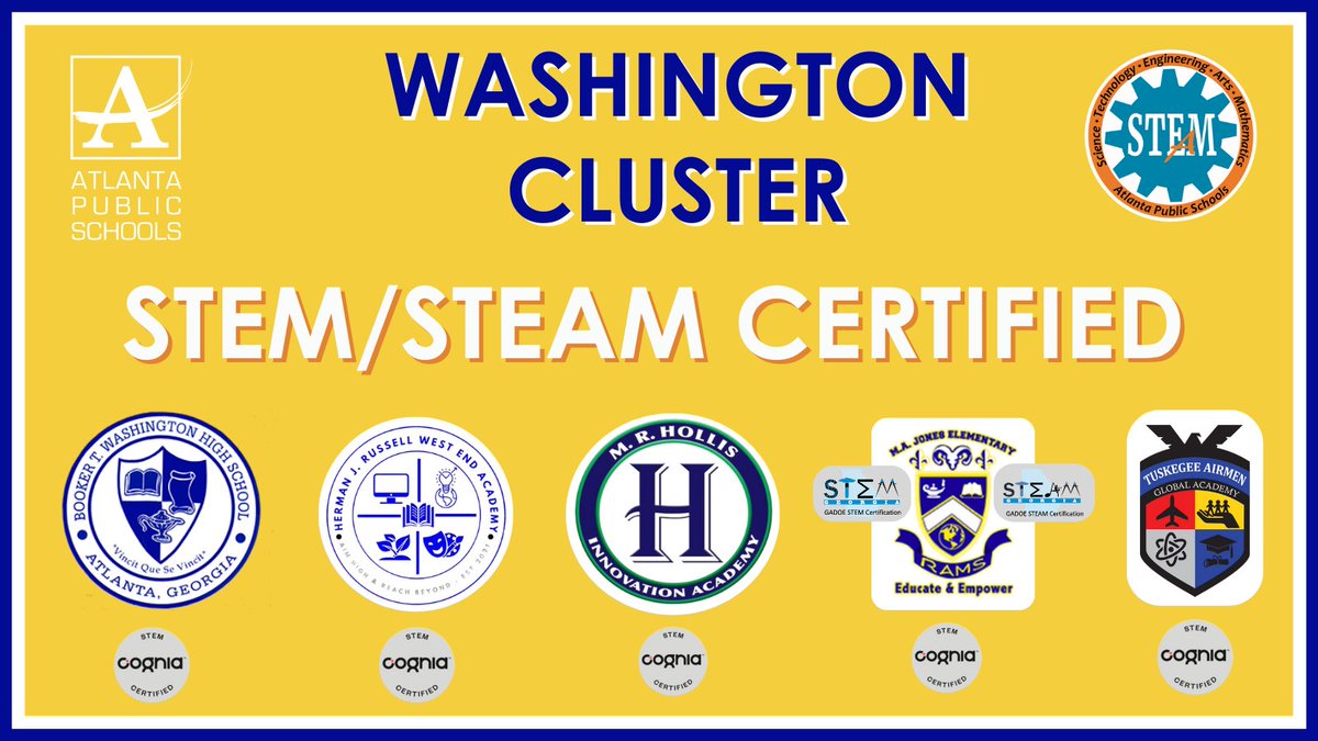 Dr. Warren Edwards (@docstem) on Twitter photo Shout out to our 1st Cluster with ALL schools certified. <a href="/apsupdate/">ATL Public Schools</a> <a href="/Retha_Woolfolk/">Dr. Margul Retha Woolfolk</a> <a href="/APSWashington/">Booker T. Washington High School</a> <a href="/APSHJRUSSELL/">Herman J. Russell West End Academy</a> <a href="/APSHollisCrew/">Hollis Innovation Academy</a> <a href="/APSMAJ_Elem/">M.Agnes Jones Elem.</a> <a href="/APSTAGAcademy/">Tuskegee Airmen Global Academy</a> @gadoestem @cognia #fullsteamahead #focusingongrowth #apssteam Shout out to our 1st Cluster with ALL schools certified. <a href="/apsupdate/">ATL Public Schools</a> <a href="/Retha_Woolfolk/">Dr. Margul Retha Woolfolk</a> <a href="/APSWashington/">Booker T. Washington High School</a> <a href="/APSHJRUSSELL/">Herman J. Russell West End Academy</a> <a href="/APSHollisCrew/">Hollis Innovation Academy</a> <a href="/APSMAJ_Elem/">M.Agnes Jones Elem.</a> <a href="/APSTAGAcademy/">Tuskegee Airmen Global Academy</a> @gadoestem @cognia #fullsteamahead #focusingongrowth #apssteam