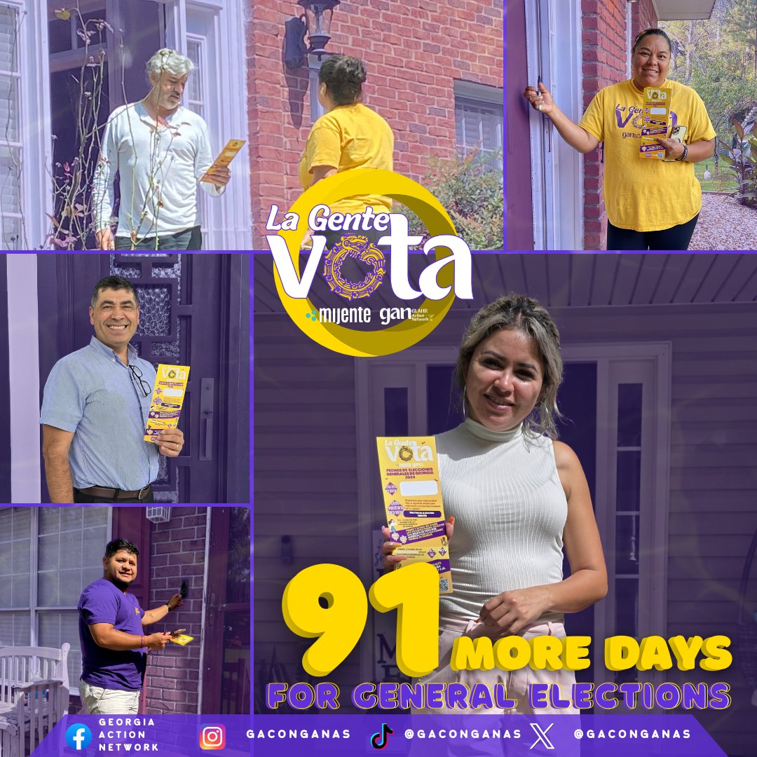 Just 91 days until Election Day! Your vote shapes our future—education, healthcare, and more 🔥 Don’t miss out—your voice matters! Let’s Get out the Vote! #lagentevota #vote2024

Register or check your status: mvp.sos.ga.gov/s/ or call our hotline 770-457-5232