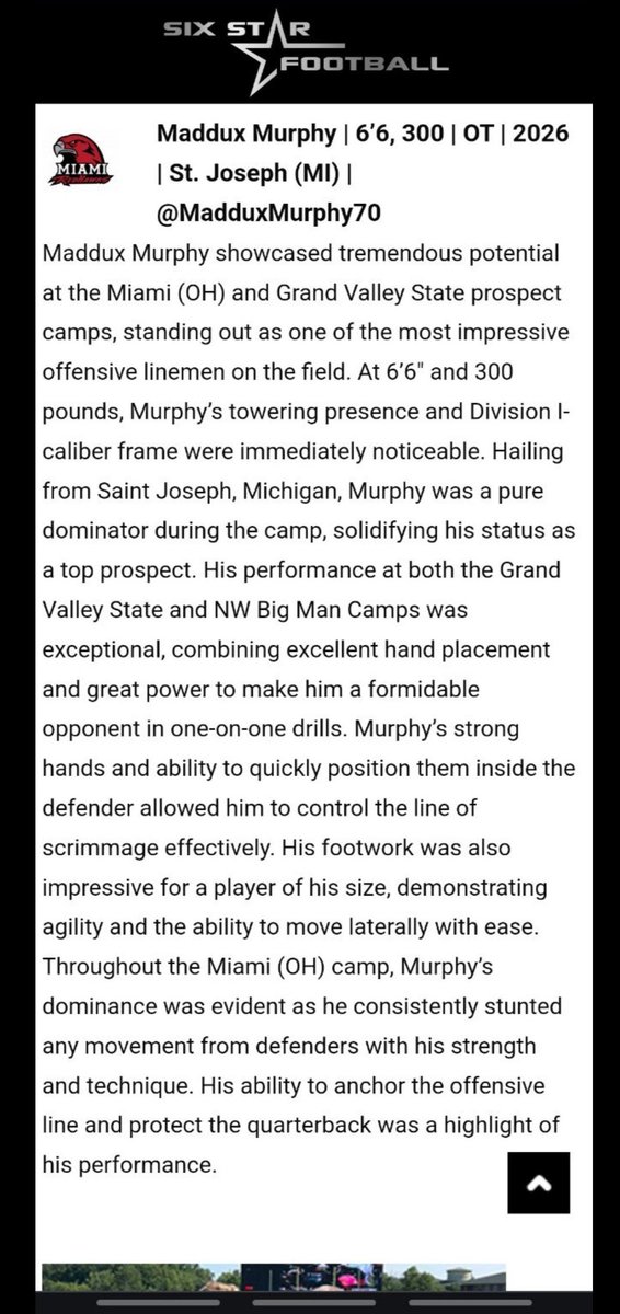 Maddux Murphy 26' T 6'6 300LBS (@madduxmurphy70) on Twitter photo I want to say thanks <a href="/sixstarfootball/">Six Star Football | PLUS+</a> for the article agian it really means a lot <a href="/Coachjpatton/">James Patton</a> <a href="/MiamiOHFootball/">Miami Football</a> <a href="/pratleyac/">Andrew Pratley</a> I want to say thanks <a href="/sixstarfootball/">Six Star Football | PLUS+</a> for the article agian it really means a lot <a href="/Coachjpatton/">James Patton</a> <a href="/MiamiOHFootball/">Miami Football</a> <a href="/pratleyac/">Andrew Pratley</a>