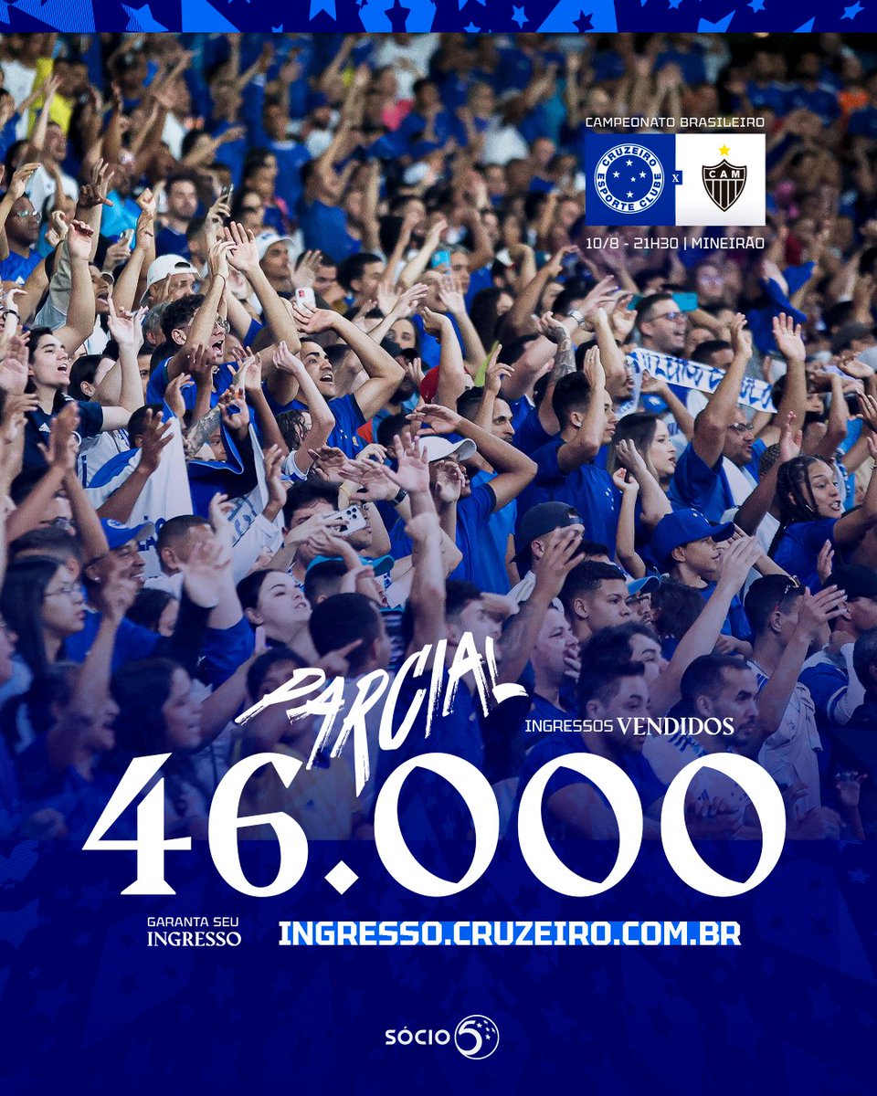 Cruzeiro's tweet photo. SOMOS 4️⃣6️⃣ MIL! 

Com o apoio da nossa torcida no clássico de sábado, somos mais fortes! 
Vamos juntos: https://t.co/ufex7sOclX e App Nação Azul

#CRUxCAM #SouCruzeiroTradição https://t.co/E7ykWK5A9w