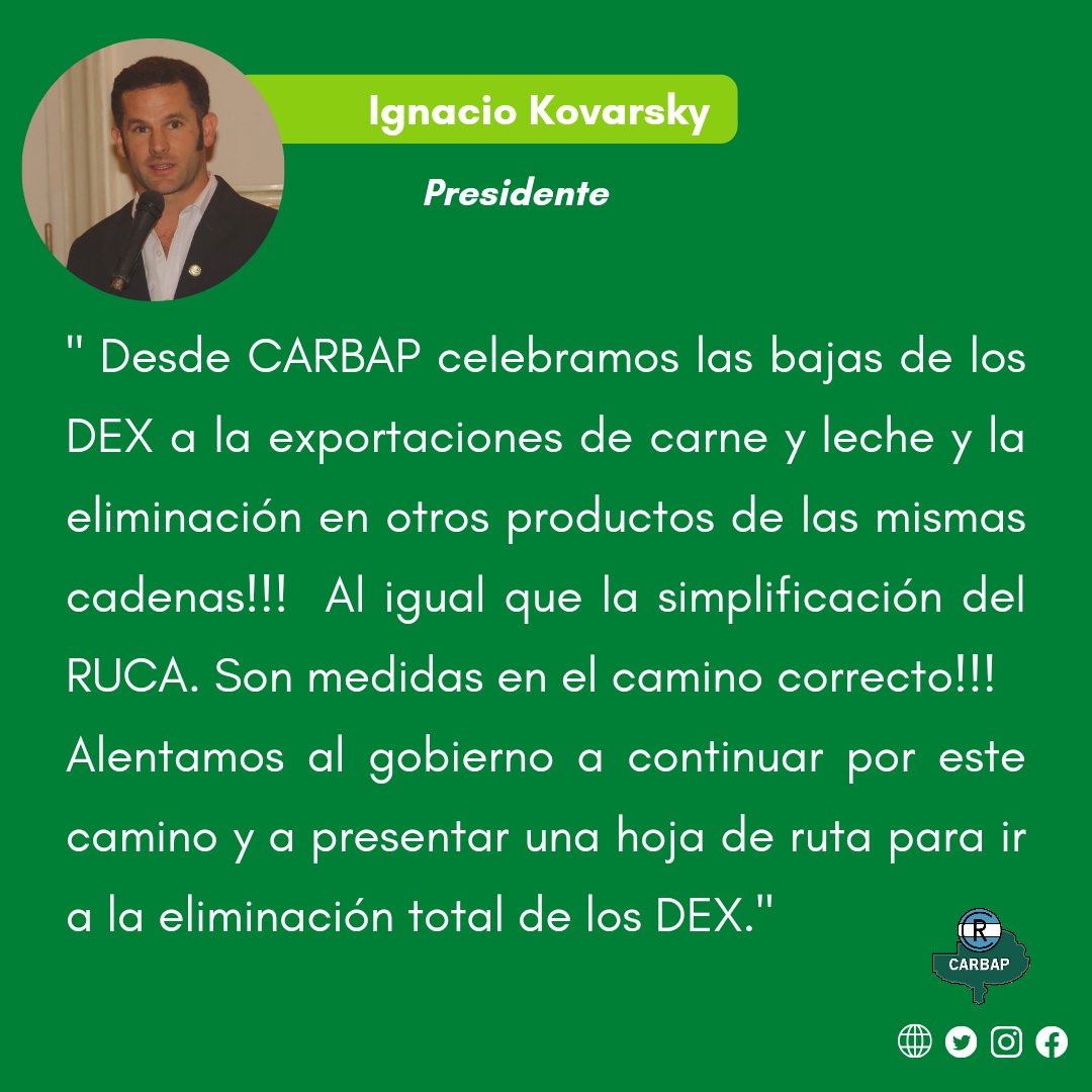⚠️ Ante el Anuncio del Gobierno Nacional sobre la eliminación de los derechos de exportación a los productos de la categoría vaca y de las cadenas porcina y láctea, así como la reducción del 25% en las retenciones para distintas cadenas de carne.

#CARBAPdice 👇