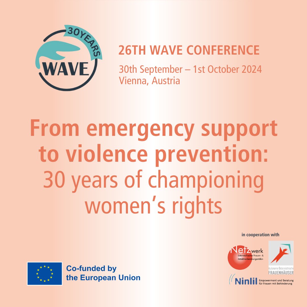 #WAVECon2024 is here! Join us in Vienna on 30 Sep - 1 Oct 2024 for the 26th WAVE Conference, where we'll explore strategies to tackle the root causes of violence against women &amp; girls and celebrate #30yearsWAVE!
Register now: wave-network.org/event/wave-con…
#endVAWG #Prevention